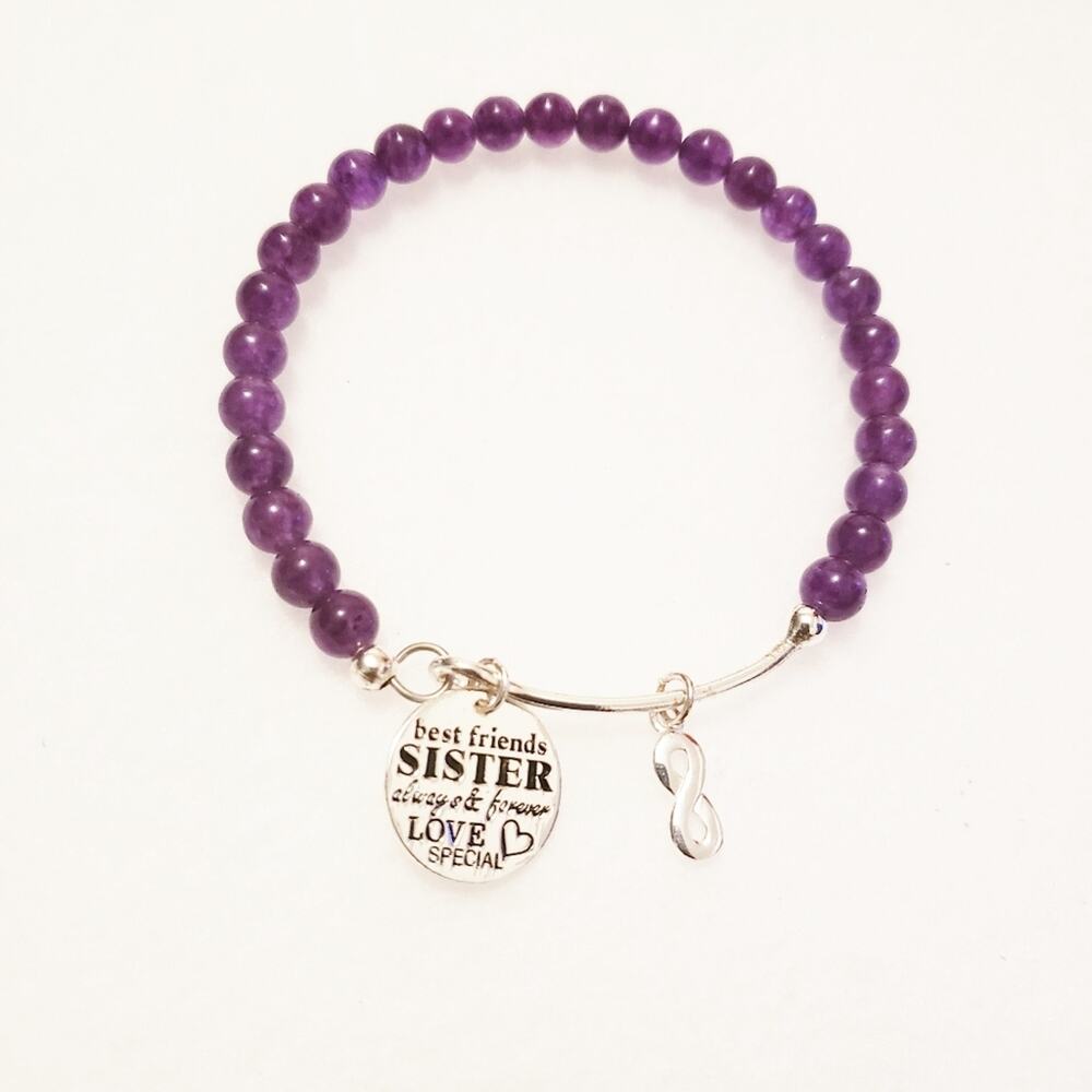 Women's Amethyst and Silver Beaded Inspirational Bracelet